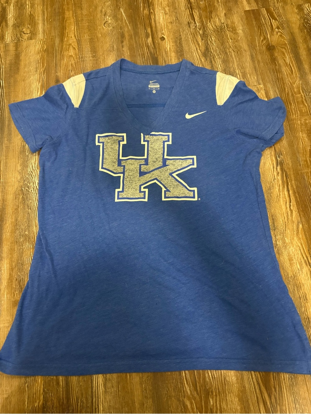 Nike Blue UK Logo V-Neck Tee with White Shoulder Panels
